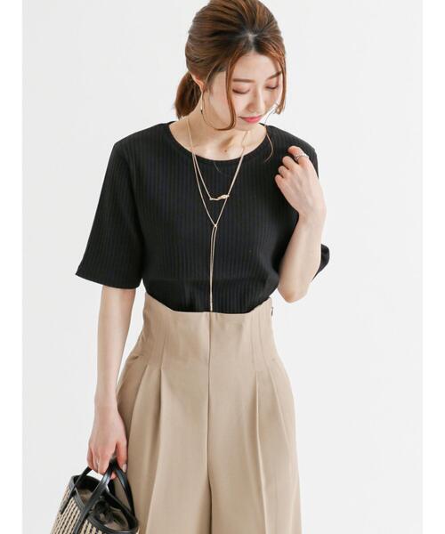 Te chichi(テチチ)の「針抜きリブ後ろスリット5分袖プルオーバー(Tシャツ/カットソー・レディース・グリーン/ブラック/オフホワイト・フリ-)」の8枚目の写真