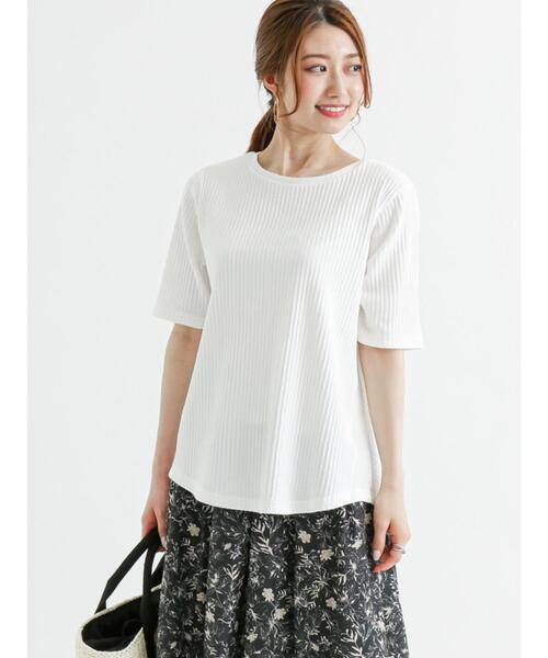 Te chichi(テチチ)の「針抜きリブ後ろスリット5分袖プルオーバー(Tシャツ/カットソー・レディース・グリーン/ブラック/オフホワイト・フリ-)」の10枚目の写真