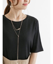 Te chichi | 針抜きリブ後ろスリット5分袖プルオーバー(Tシャツ/カットソー)