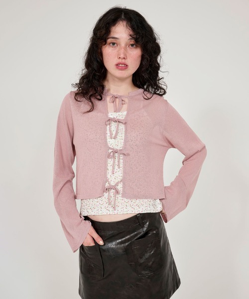 TINA:JOJUN(ティーナジョジュン)の「シアー リボンカーディガン TINA:JOJUN(カーディガン/ボレロ・レディース・アイボリー/カーキ/スモークピンク・M)」の2枚目の写真