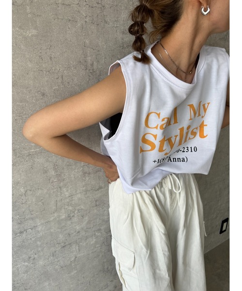 owndaily（オンデイリー）の「クロップド丈ロゴタンクトップ（Tシャツ/カットソー・レディース・ホワイト/イエロー・FREE）」の3枚目の写真