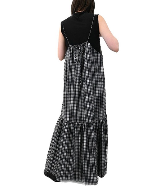 STYLEBLOCK（スタイルブロック）の「先染めチェックキャミワンピース（ワンピース・レディース・ベージュ/ネイビー/ブラック/オレンジ/ブルー・M）」の9枚目の写真