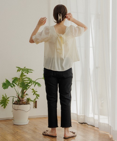 flower（フラワー）の「リボンパフハーフブラウス（シャツ/ブラウス・レディース・アイボリー/ブラウン/ブルー/グリーン・FREE）」の11枚目の写真
