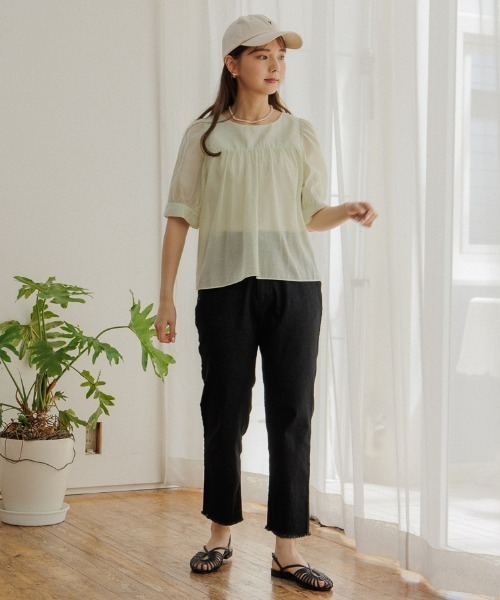 flower（フラワー）の「リボンパフハーフブラウス（シャツ/ブラウス・レディース・アイボリー/ブラウン/ブルー/グリーン・FREE）」の17枚目の写真