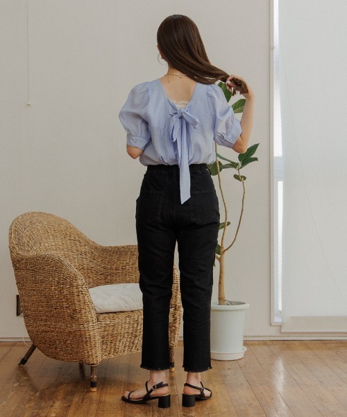 flower（フラワー）の「リボンパフハーフブラウス（シャツ/ブラウス・レディース・アイボリー/ブラウン/ブルー/グリーン・FREE）」の22枚目の写真