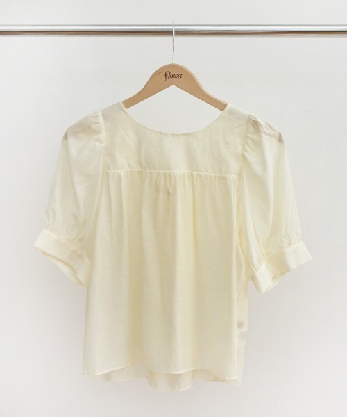 flower（フラワー）の「リボンパフハーフブラウス（シャツ/ブラウス・レディース・アイボリー/ブラウン/ブルー/グリーン・FREE）」の18枚目の写真