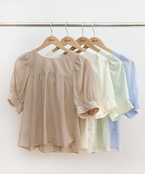flower（フラワー）の「リボンパフハーフブラウス（シャツ/ブラウス・レディース・アイボリー/ブラウン/ブルー/グリーン・FREE）」の8枚目の写真