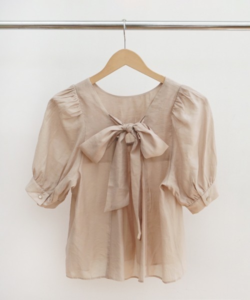 flower（フラワー）の「リボンパフハーフブラウス（シャツ/ブラウス・レディース・アイボリー/ブラウン/ブルー/グリーン・FREE）」の13枚目の写真
