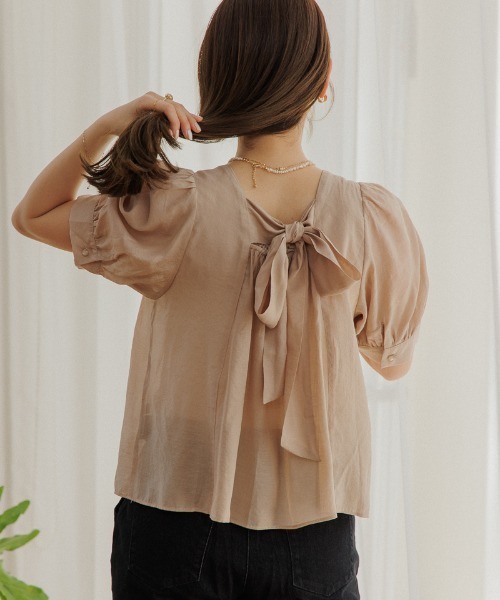 flower（フラワー）の「リボンパフハーフブラウス（シャツ/ブラウス・レディース・アイボリー/ブラウン/ブルー/グリーン・FREE）」の15枚目の写真