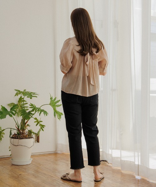 flower（フラワー）の「リボンパフハーフブラウス（シャツ/ブラウス・レディース・アイボリー/ブラウン/ブルー/グリーン・FREE）」の10枚目の写真