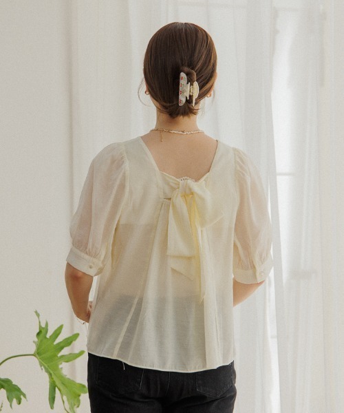 flower（フラワー）の「リボンパフハーフブラウス（シャツ/ブラウス・レディース・アイボリー/ブラウン/ブルー/グリーン・FREE）」の16枚目の写真