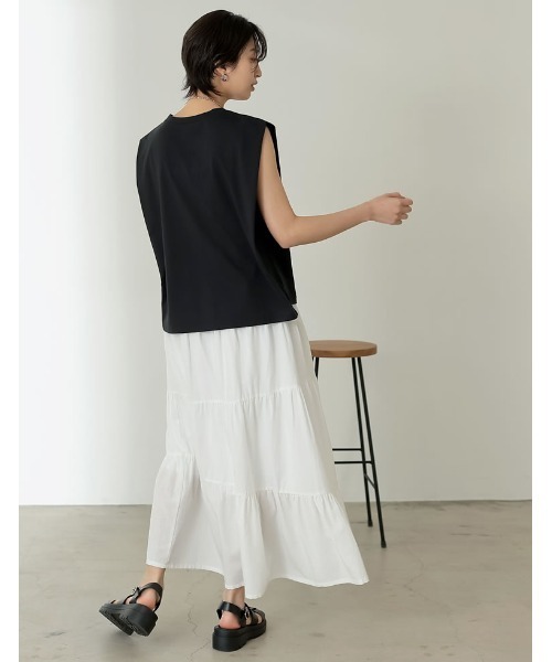 Re:EDIT（リエディ）の「[接触冷感]ショルダータックボックスシルエットノースリーブTシャツ（Tシャツ/カットソー・レディース・ホワイト/ブラック・LARGE/MEDIUM）」の12枚目の写真