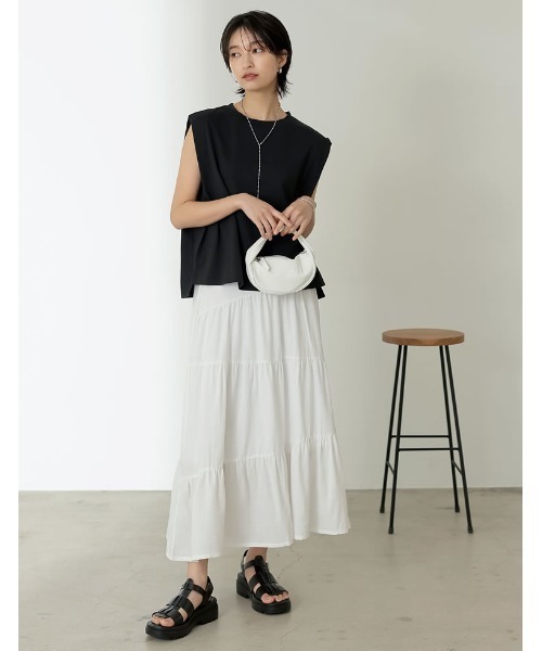 Re:EDIT（リエディ）の「[接触冷感]ショルダータックボックスシルエットノースリーブTシャツ（Tシャツ/カットソー・レディース・ホワイト/ブラック・LARGE/MEDIUM）」の11枚目の写真