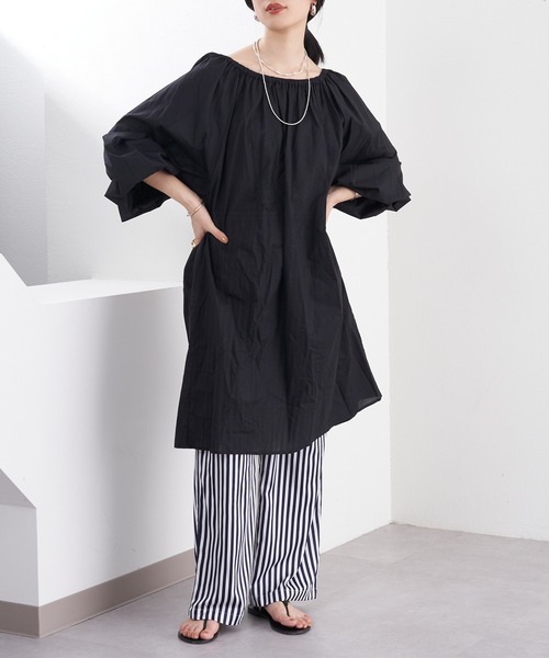 SHENERY(シーナリー)の「ギャザーチュニックワンピース(ワンピース・レディース・ブラック/オレンジ・FREE)」の5枚目の写真