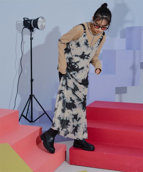 miette（ミエット）の「ﾌﾟﾘﾝﾄﾁｭｰﾙVﾈｯｸﾜﾝﾋﾟｰｽ（ワンピース・レディース・ネイビー/ダークグリーン/チャコール・FREE）」の10枚目の写真