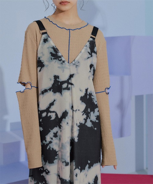 miette（ミエット）の「ﾌﾟﾘﾝﾄﾁｭｰﾙVﾈｯｸﾜﾝﾋﾟｰｽ（ワンピース・レディース・ネイビー/ダークグリーン/チャコール・FREE）」の12枚目の写真