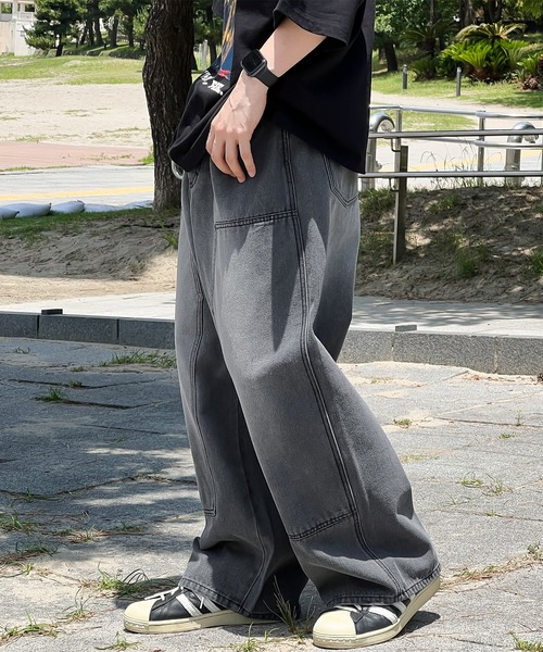 kutir（クティール）の「ダブルニーワイドデニムパンツ（デニムパンツ・メンズ・グレー/ブラック・SMALL/MEDIUM/LARGE）」の22枚目の写真