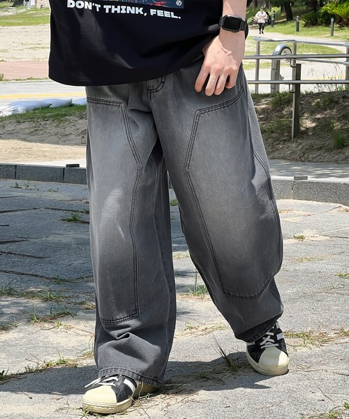 kutir（クティール）の「ダブルニーワイドデニムパンツ（デニムパンツ・メンズ・グレー/ブラック・SMALL/MEDIUM/LARGE）」の13枚目の写真