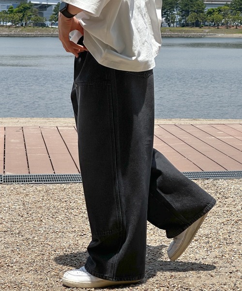 kutir（クティール）の「ダブルニーワイドデニムパンツ（デニムパンツ・メンズ・グレー/ブラック・SMALL/MEDIUM/LARGE）」の3枚目の写真