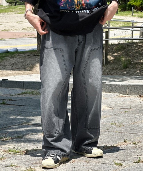 kutir（クティール）の「ダブルニーワイドデニムパンツ（デニムパンツ・メンズ・グレー/ブラック・SMALL/MEDIUM/LARGE）」の5枚目の写真