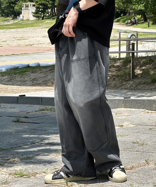 kutir（クティール）の「ダブルニーワイドデニムパンツ（デニムパンツ・メンズ・グレー/ブラック・SMALL/MEDIUM/LARGE）」の9枚目の写真