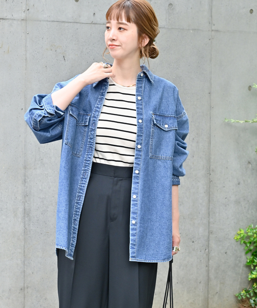 B.C STOCK（ベーセーストック）の「デニムワーカーシャツ（シャツ/ブラウス・レディース・ブルー・FREE）」の11枚目の写真