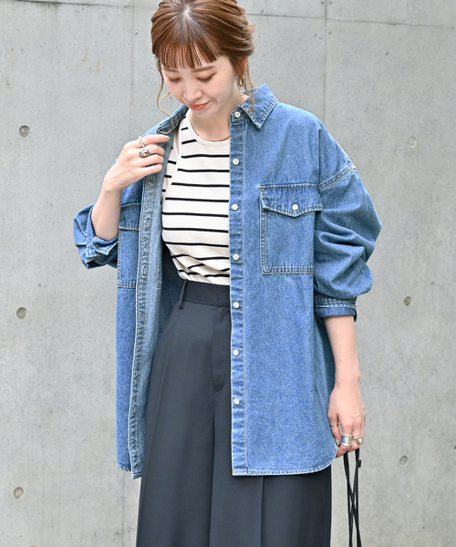 B.C STOCK（ベーセーストック）の「デニムワーカーシャツ（シャツ/ブラウス・レディース・ブルー・FREE）」の8枚目の写真