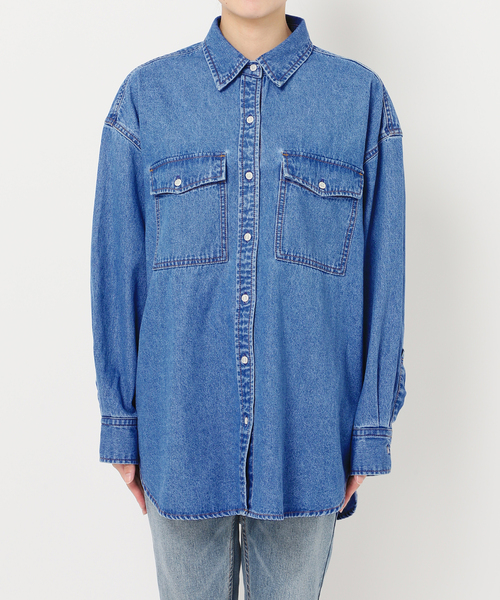B.C STOCK（ベーセーストック）の「デニムワーカーシャツ（シャツ/ブラウス・レディース・ブルー・FREE）」の3枚目の写真
