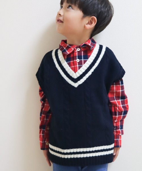 MAKE YOUR DAY（メイクユアデイ）の「チルデンニットベスト■90～140cm（ベスト・キッズ・ネイビー/アイボリー/ブラウン・110/120/140/90/130/100）」の21枚目の写真