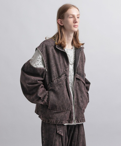 HARE（ハレ）の「【SETUP対応】ショルダーZIPデニムブルゾン(HARE)（デニムジャケット・メンズ・ブラック/レッド/ブルー・FREE）」の3枚目の写真