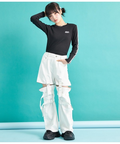 ANAP GiRL(アナップガール)の「4WAYジップ付きセパレートデニムワイドパンツ(デニムパンツ・キッズ・ブルー/ブラック/ホワイト・M/S/XS)」の22枚目の写真