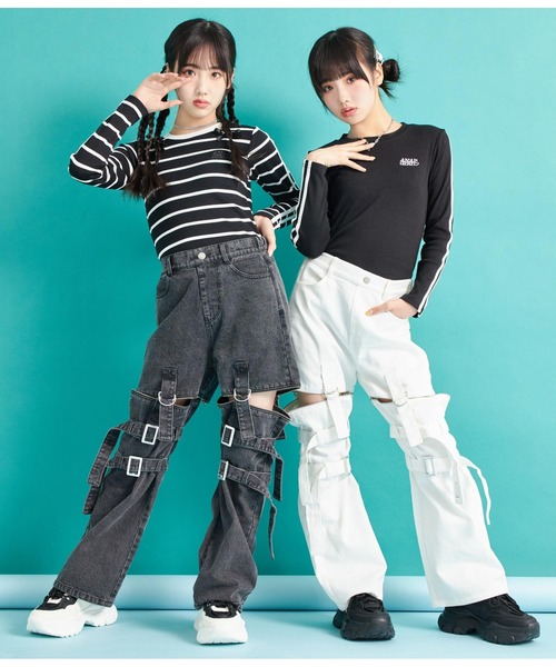 ANAP GiRL(アナップガール)の「4WAYジップ付きセパレートデニムワイドパンツ(デニムパンツ・キッズ・ブルー/ブラック/ホワイト・M/S/XS)」の15枚目の写真