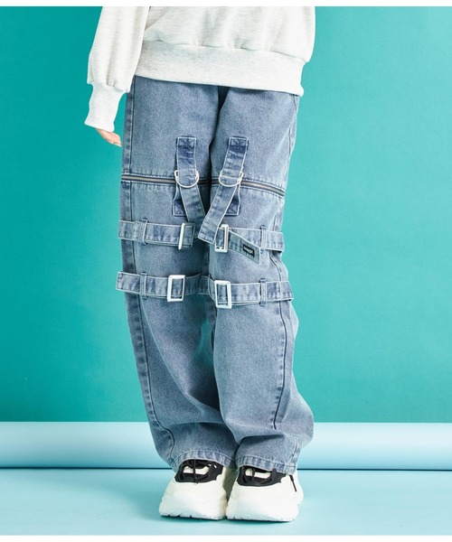 ANAP GiRL(アナップガール)の「4WAYジップ付きセパレートデニムワイドパンツ(デニムパンツ・キッズ・ブルー/ブラック/ホワイト・M/S/XS)」の20枚目の写真