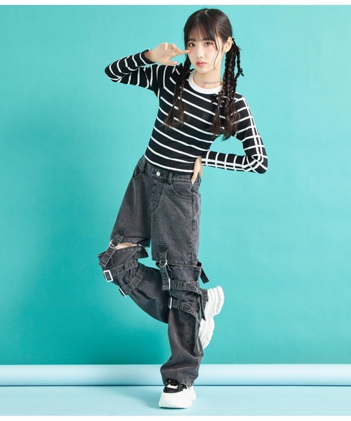 ANAP GiRL(アナップガール)の「4WAYジップ付きセパレートデニムワイドパンツ(デニムパンツ・キッズ・ブルー/ブラック/ホワイト・M/S/XS)」の19枚目の写真