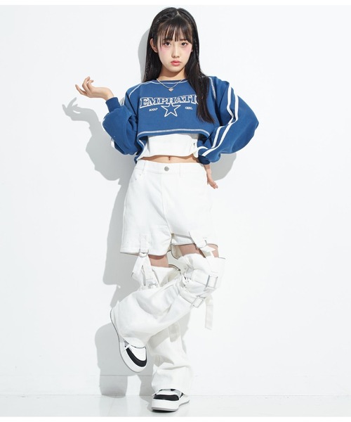 ANAP GiRL(アナップガール)の「4WAYジップ付きセパレートデニムワイドパンツ(デニムパンツ・キッズ・ブルー/ブラック/ホワイト・M/S/XS)」の17枚目の写真