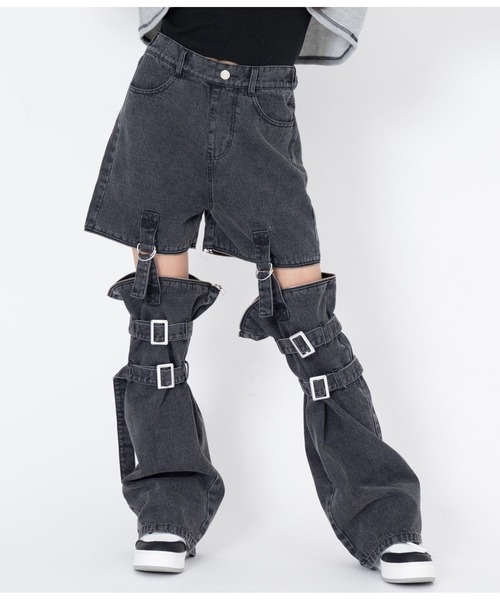 ANAP GiRL(アナップガール)の「4WAYジップ付きセパレートデニムワイドパンツ(デニムパンツ・キッズ・ブルー/ブラック/ホワイト・M/S/XS)」の9枚目の写真
