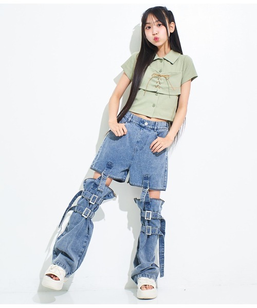 ANAP GiRL(アナップガール)の「4WAYジップ付きセパレートデニムワイドパンツ(デニムパンツ・キッズ・ブルー/ブラック/ホワイト・M/S/XS)」の12枚目の写真