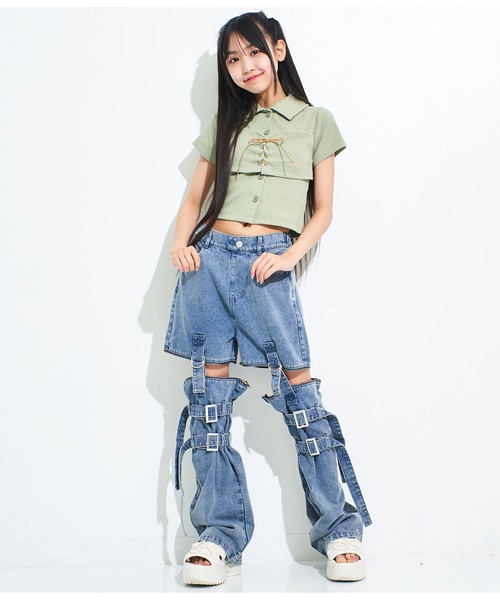 ANAP GiRL(アナップガール)の「4WAYジップ付きセパレートデニムワイドパンツ(デニムパンツ・キッズ・ブルー/ブラック/ホワイト・M/S/XS)」の14枚目の写真