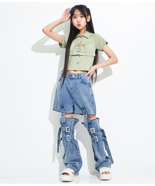 ANAP GiRL(アナップガール)の「4WAYジップ付きセパレートデニムワイドパンツ(デニムパンツ・キッズ・ブルー/ブラック/ホワイト・M/S/XS)」の11枚目の写真