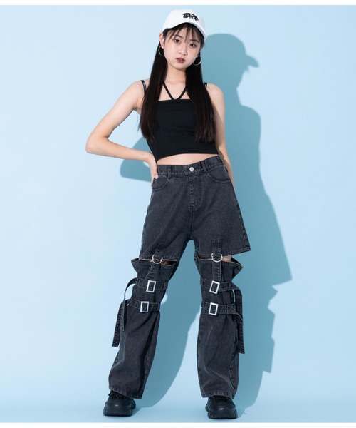 ANAP GiRL(アナップガール)の「4WAYジップ付きセパレートデニムワイドパンツ(デニムパンツ・キッズ・ブルー/ブラック/ホワイト・M/S/XS)」の5枚目の写真