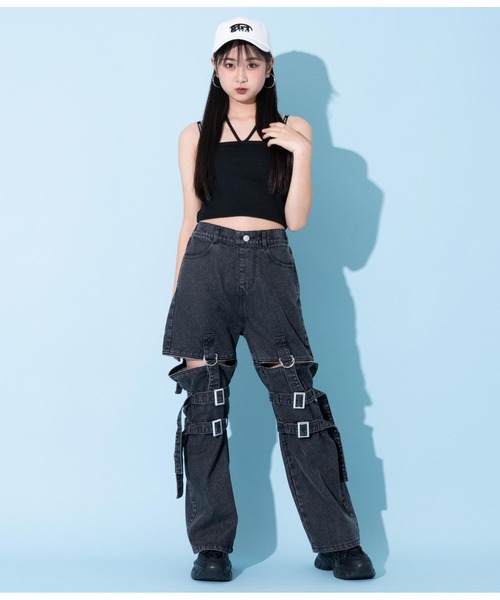 ANAP GiRL(アナップガール)の「4WAYジップ付きセパレートデニムワイドパンツ(デニムパンツ・キッズ・ブルー/ブラック/ホワイト・M/S/XS)」の6枚目の写真