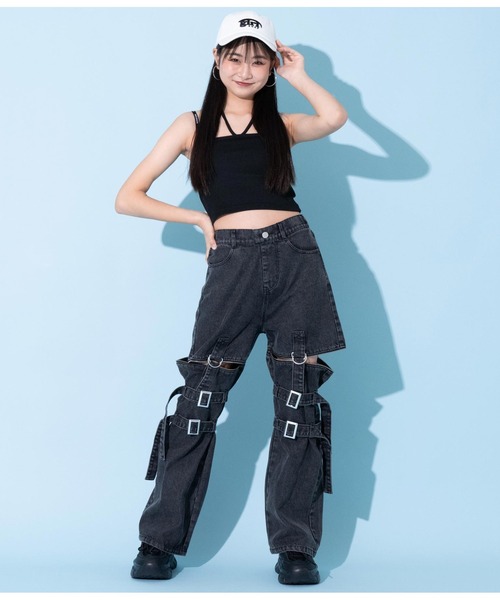 ANAP GiRL(アナップガール)の「4WAYジップ付きセパレートデニムワイドパンツ(デニムパンツ・キッズ・ブルー/ブラック/ホワイト・M/S/XS)」の7枚目の写真