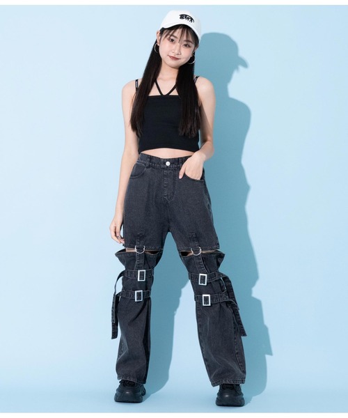 ANAP GiRL(アナップガール)の「4WAYジップ付きセパレートデニムワイドパンツ(デニムパンツ・キッズ・ブルー/ブラック/ホワイト・M/S/XS)」の8枚目の写真