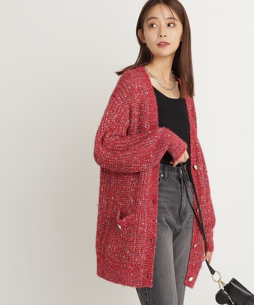 N.（N. Natural Beauty Basic）（エヌエヌナチュラルビューティーベーシック）の「◆ラメ畦Ｖネックカーディガン（カーディガン/ボレロ・レディース・ネイビー/グレー/レッド・MEDIUM）」の4枚目の写真