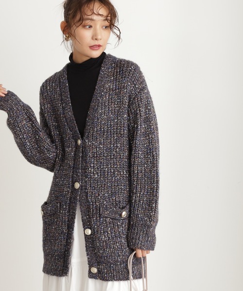 N.（N. Natural Beauty Basic）（エヌエヌナチュラルビューティーベーシック）の「◆ラメ畦Ｖネックカーディガン（カーディガン/ボレロ・レディース・ネイビー/グレー/レッド・MEDIUM）」の5枚目の写真