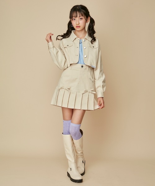 JENNI love（ジェニィラブ）の「【セットアップ対応】【ストレッチ素材】ストレッチショート丈Gジャン（デニムジャケット・キッズ・ラベンダー/ミント/アイボリー/ブラック・130cm/140cm/150cm/160cm）」の6枚目の写真