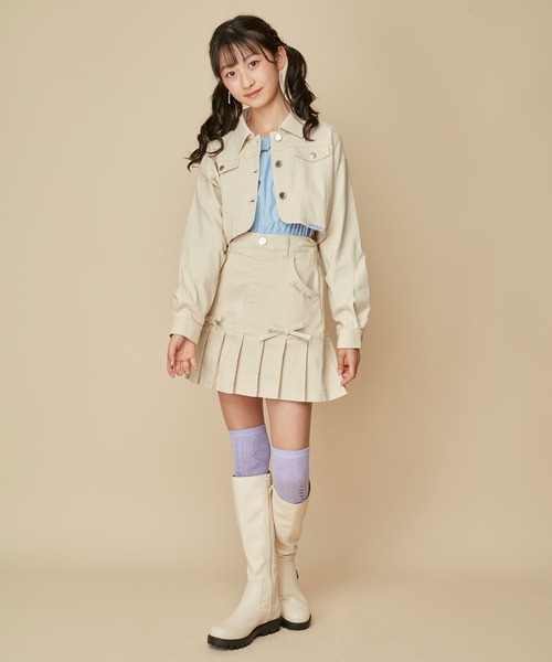 JENNI love（ジェニィラブ）の「【セットアップ対応】【ストレッチ素材】ストレッチショート丈Gジャン（デニムジャケット・キッズ・ラベンダー/ミント/アイボリー/ブラック・130cm/140cm/150cm/160cm）」の5枚目の写真