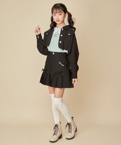 JENNI love（ジェニィラブ）の「【セットアップ対応】【ストレッチ素材】ストレッチショート丈Gジャン（デニムジャケット・キッズ・ラベンダー/ミント/アイボリー/ブラック・130cm/140cm/150cm/160cm）」の8枚目の写真