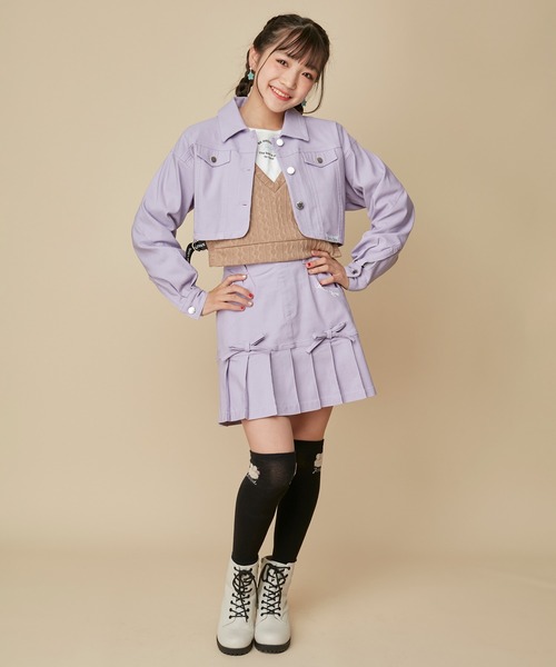 JENNI love（ジェニィラブ）の「【セットアップ対応】【ストレッチ素材】ストレッチショート丈Gジャン（デニムジャケット・キッズ・ラベンダー/ミント/アイボリー/ブラック・130cm/140cm/150cm/160cm）」の17枚目の写真