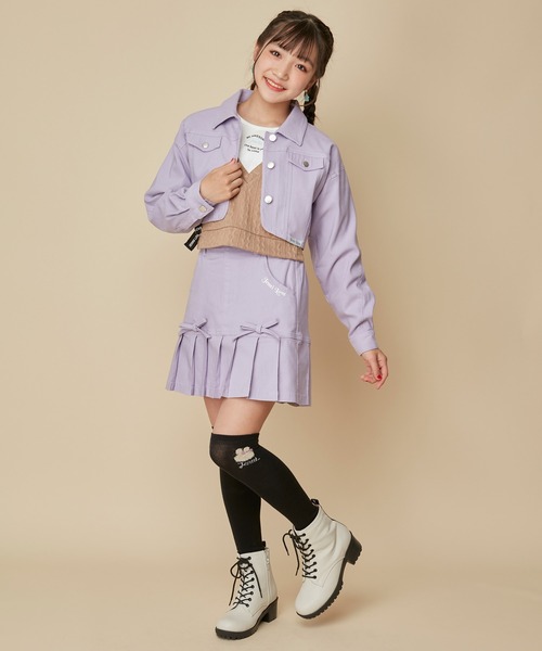 JENNI love（ジェニィラブ）の「【セットアップ対応】【ストレッチ素材】ストレッチショート丈Gジャン（デニムジャケット・キッズ・ラベンダー/ミント/アイボリー/ブラック・130cm/140cm/150cm/160cm）」の18枚目の写真